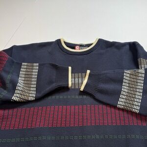 Vtg 90s Chaps Ralph Lauren Hand Framed Striped Knit Sweater Mens L Navy Coaxial